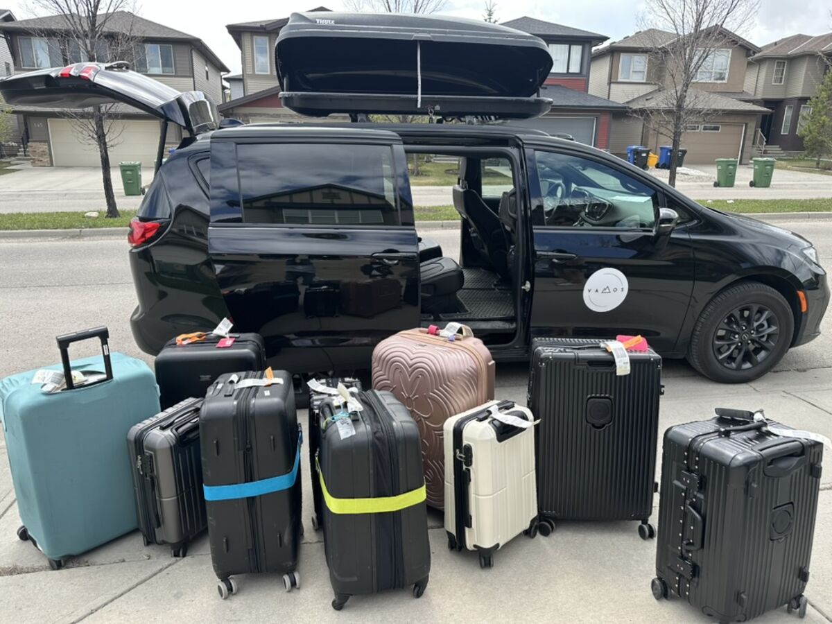 Banff airport transfer luggage capacity — suitcases and Thule box for ski gear